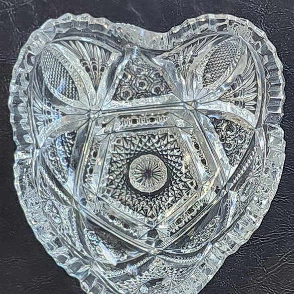 Mid-Century EAPG Imperial Glass Heart Shaped Candy/Nut Dish Signed Nucut Pattern - Picture 1 of 10